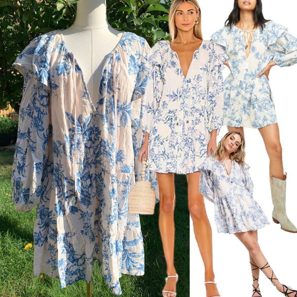FREE PEOPLE Sunbaked Long Sleeve Swing Minidress, Tea Floral - Sz L